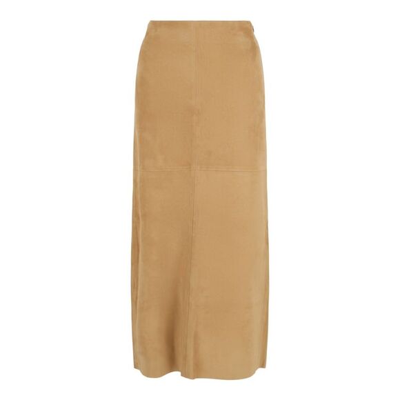 Ferragamo Lambskin Leather Pencil Skirt Beige Womens